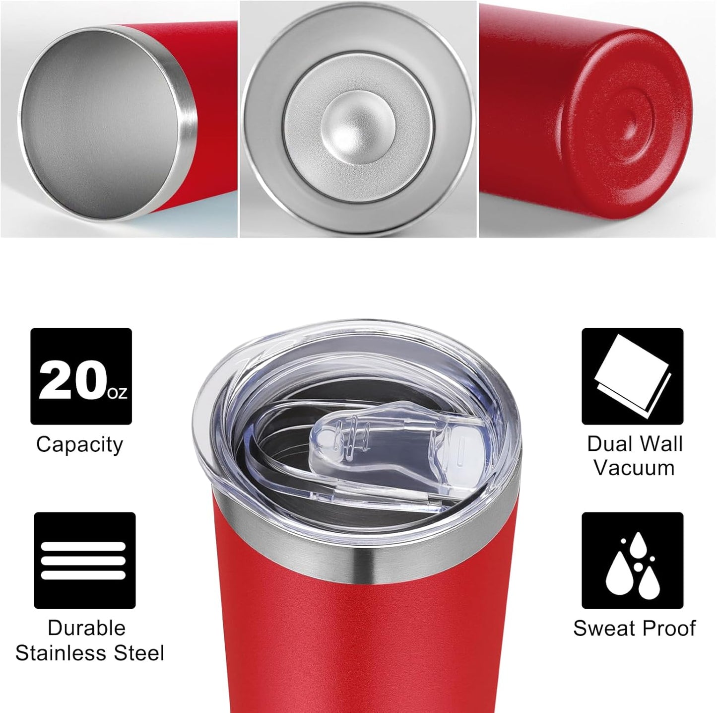 VEGOND 20 oz Stainless Steel Skinny Tumbler with Lids and Straws, 20oz Double Wall Insulated Slim Tumbler Cup for Cold Hot Drinks, Red 1 Pack