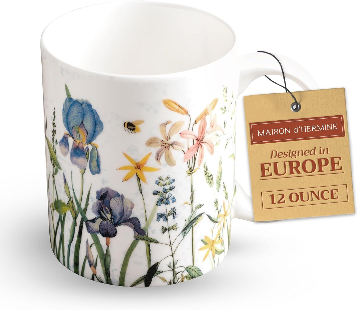 Maison d' Hermine Coffee Mug with Handles Fine Bone China Mugs Pack of One Tea Cups for Hot Beverages Cappuccino Latte Home Restaurant Office Perfect for Gift (Fleurs De Mai - Floral, 12 Ounce)