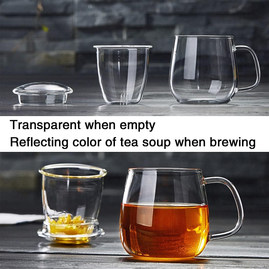 Glass Tea Cup with Infuser and Lid, 17.6oz/520ml Large Borosilicate Teacup,Tea Glass, Clear Mug for Loose Leaf Tea, Blooming Tea, Microwave & Dishwasher Safe - Tea Maker Gift for Birthday