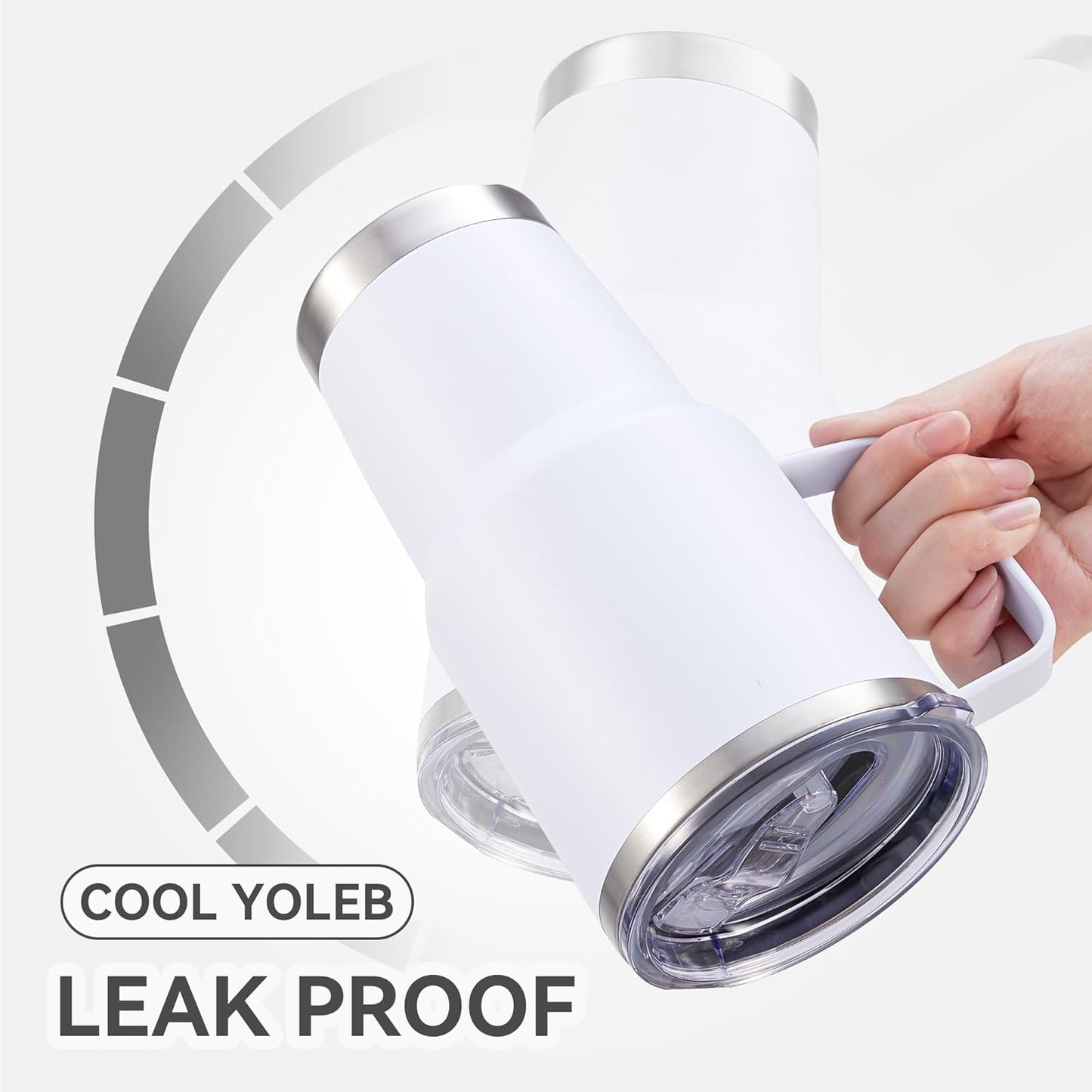 30 oz Tumbler with Handle and Lid, Stainless Steel Tumblers Bulk Double Wall Vacuum Insulated Travel Mug Leak Proof Cup Keep Drinks Cold and Hot White, 8 Pack