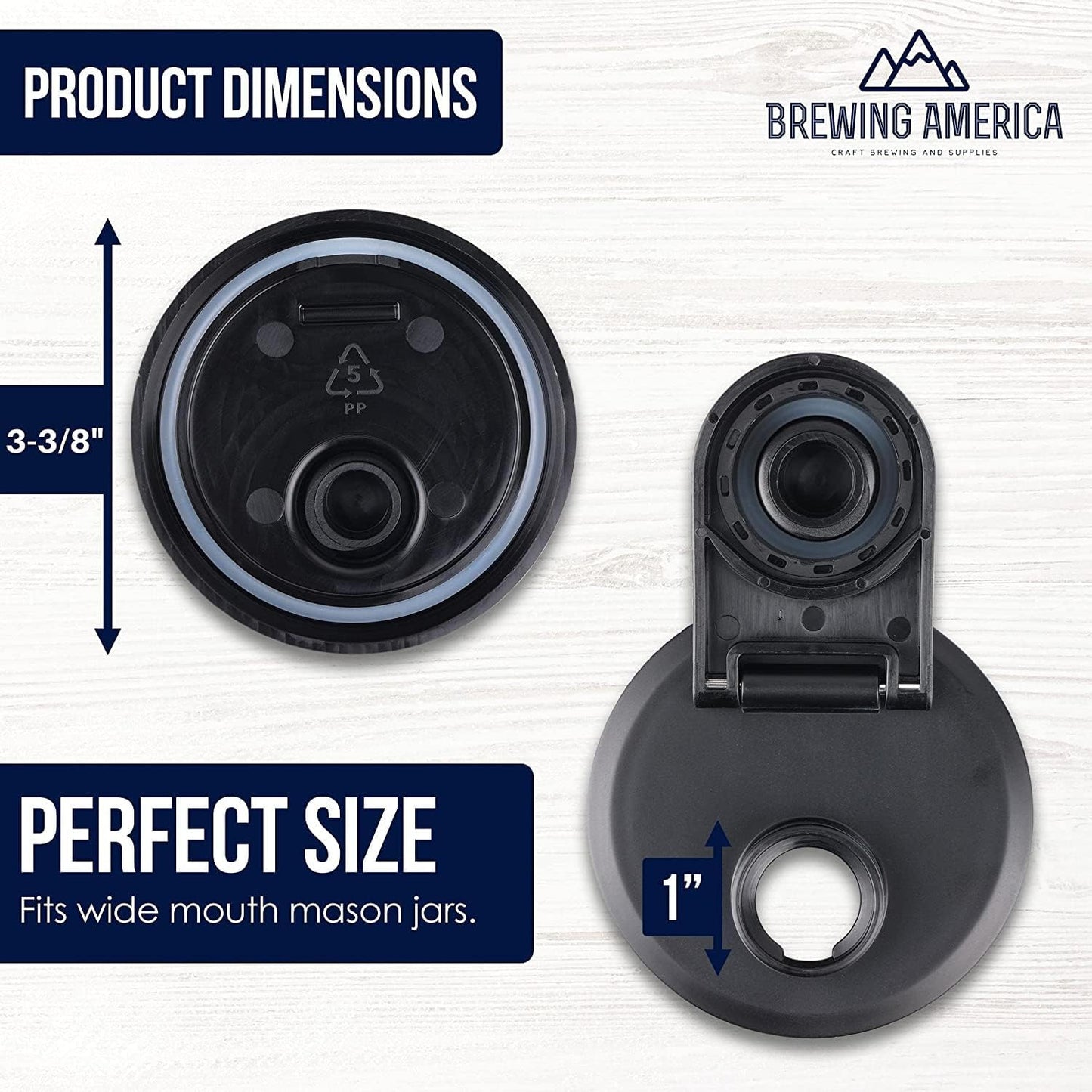 Brewing America Mason Jar Drinking Cup Pint and Half Drinking Lid and Azure 24oz Jar (1, Black)