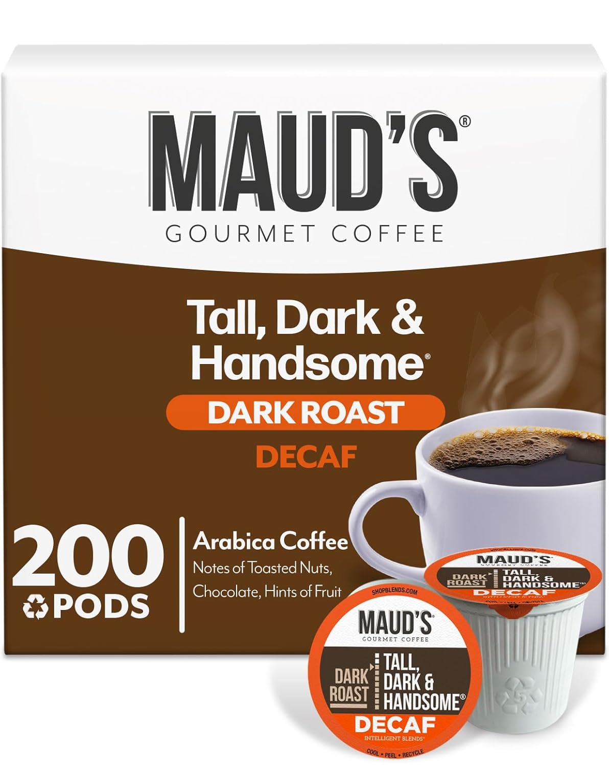 Maud's Decaf Dark Roast Coffee Pods, 200 ct, Decaffeinated Recyclable Single Serve Pods – 100% Arabica Coffee, Compatible with Keurig K Cups Maker