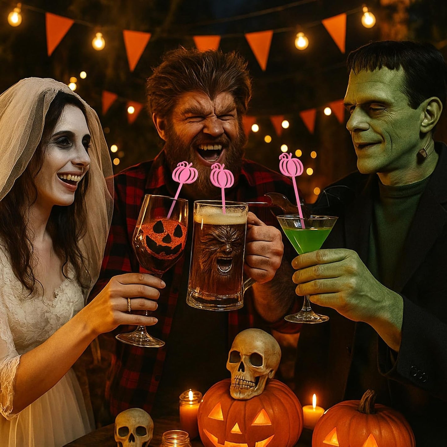 30 Pcs Halloween Swizzle Sticks Plastic Coffee and Cocktail Stirrers Fall Thanksgiving Drink Stirrers Cocktail Mixers for Halloween Fall Autumn Party Tea Coffee Bar Decoration(Pink Pumpkin)