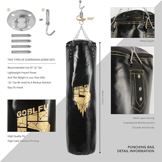 Hanging Punching Bag for Adults, 4ft PU Heavy Unfilled Boxing Bag Set with 10OZ Boxing Gloves for Kickboxing Boxing Karate Home Gym