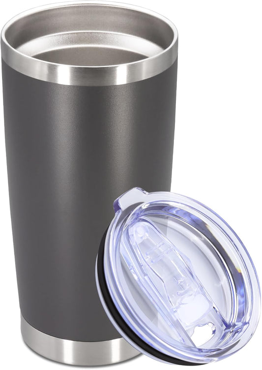 20oz Tumbler Stainless Steel Tumbler Cup with Lid Vacuum Insulated Double Wall Travel Mug, Durable Powder Coated Travel Coffee Tumbler Mug for Hot & Cold Drinks, Grey,1 Pack