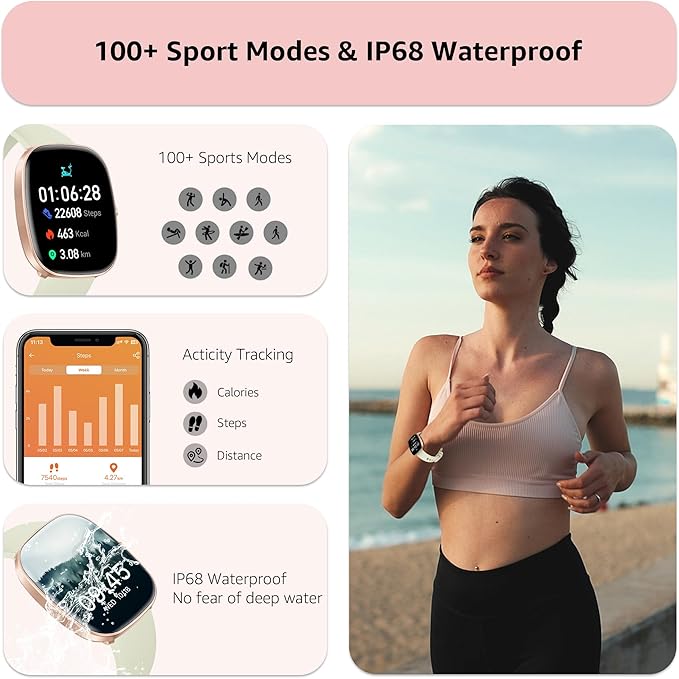 Smart Watch for Men Women Make/Answer Calls,1.83"Fitness Tracker with Sleep Tracker/Blood Pressure/Heart Rate Monitor,Pedometer,100+ Sport Modes,IP68 Waterproof,350 Mah, Compatible with Android&iPhone