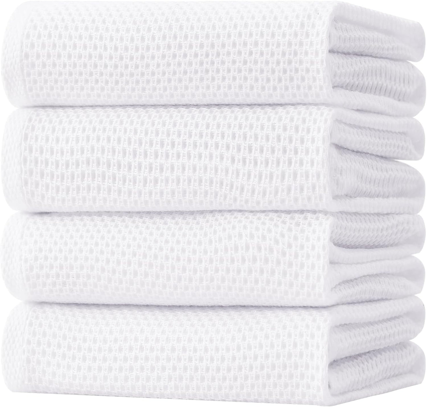Homaxy 100% Cotton Oversized Waffle Weave Kitchen Dish Towels, Ultra Soft Absorbent Quick Drying Cleaning Towel, 20 x 28 Inches, 4-Pack, White