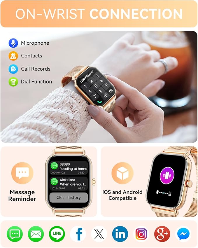 Smart Watch for Women Men, Fitness Tracker Watch for Android Phones iPhone Compatible, 1.85" Smart Watches for Women Men with Blood Oxygen, Heart Rate Monitor, 110+ Sport Modes Smartwatch (2 Strap)