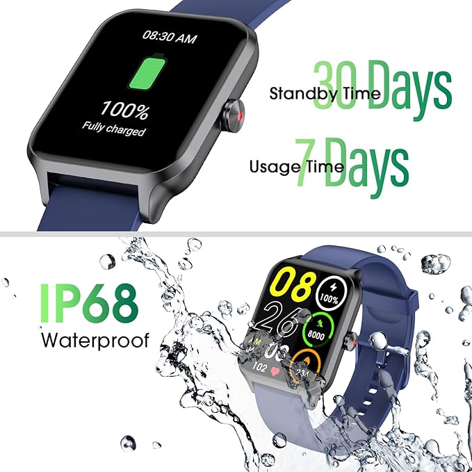 Smart Watch No App/Phone Required,42mm Smartwatch for Women Men,Fitness Tracker Watch with Heart Rate Monitor, Sleep Tracker, Pedometer,Step Counter,IP68 Waterproof, for Android iOS Phones