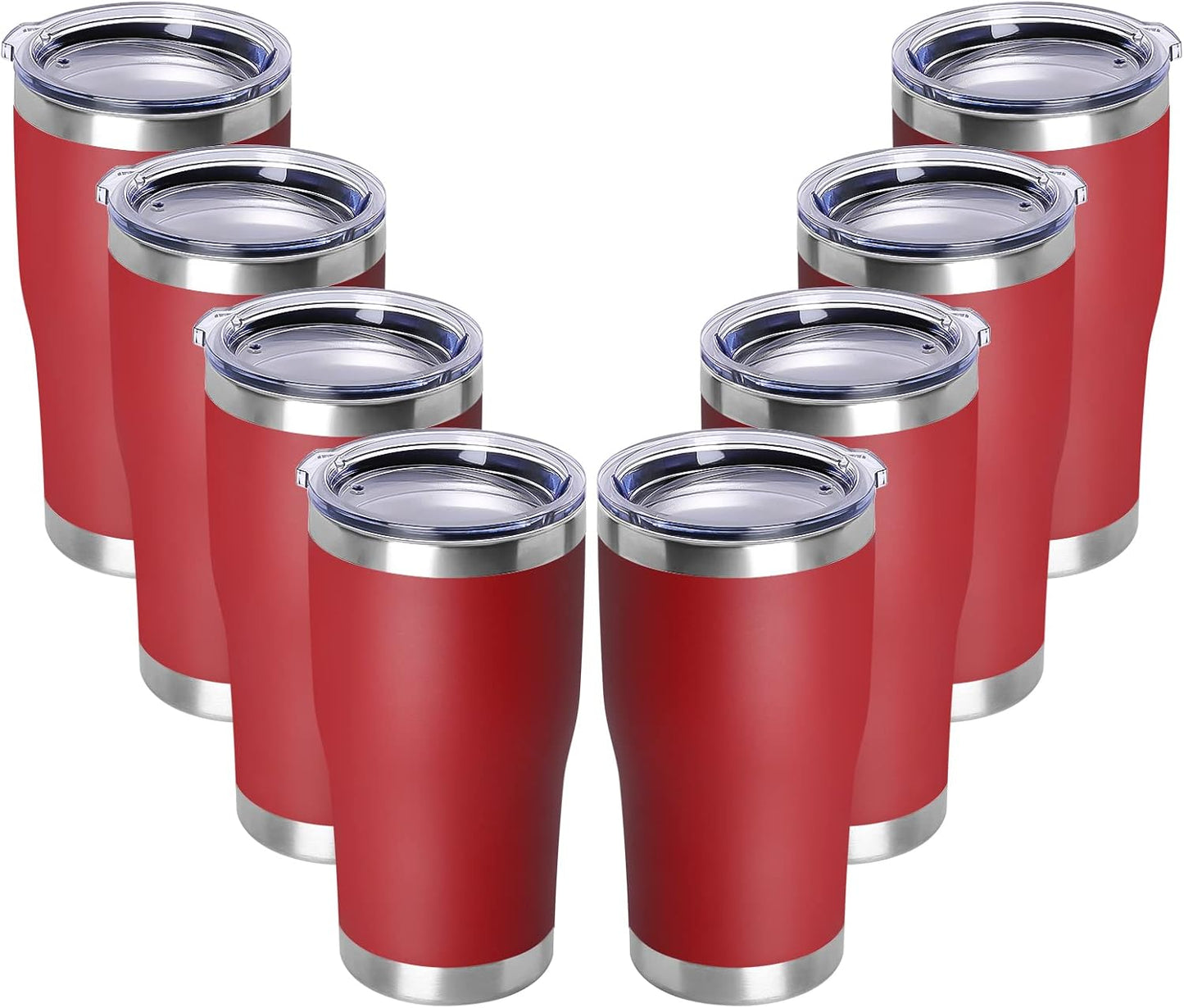 DOMICARE 20oz Tumbler with Lid Stainless Steel Tumblers Bulk, Double Wall Vacuum Insulated Coffee Travel Mug Powder Coated Tumbler, 8 Pack Red