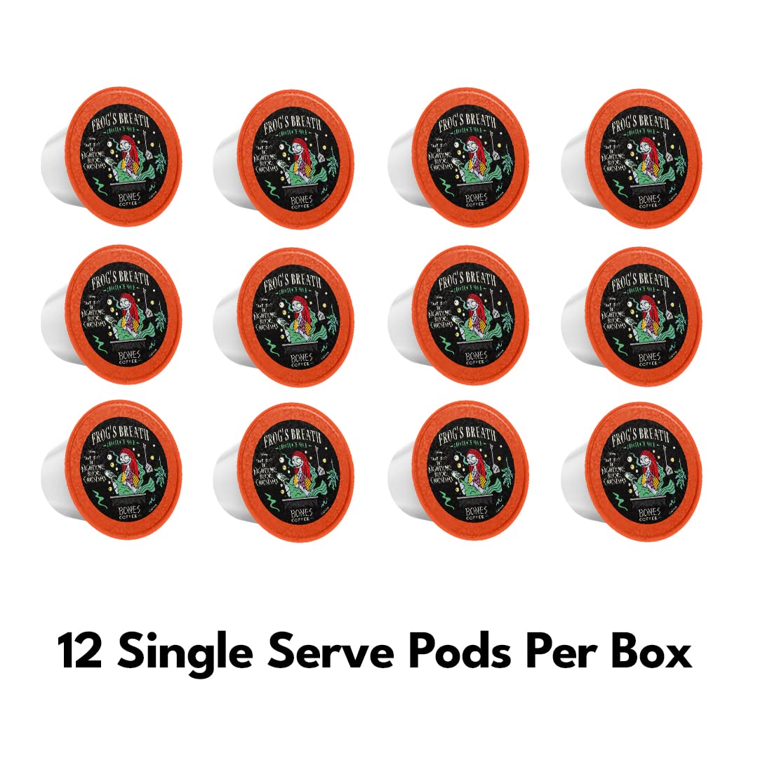 Bones Coffee Company Frog's Breath, Chocolate Mole Flavored Coffee Pods, Low Acid Medium Roast Single-Serve Bones Cups for K-Cups Brewers Coffee Maker from The Nightmare Before Christmas, 12 Count