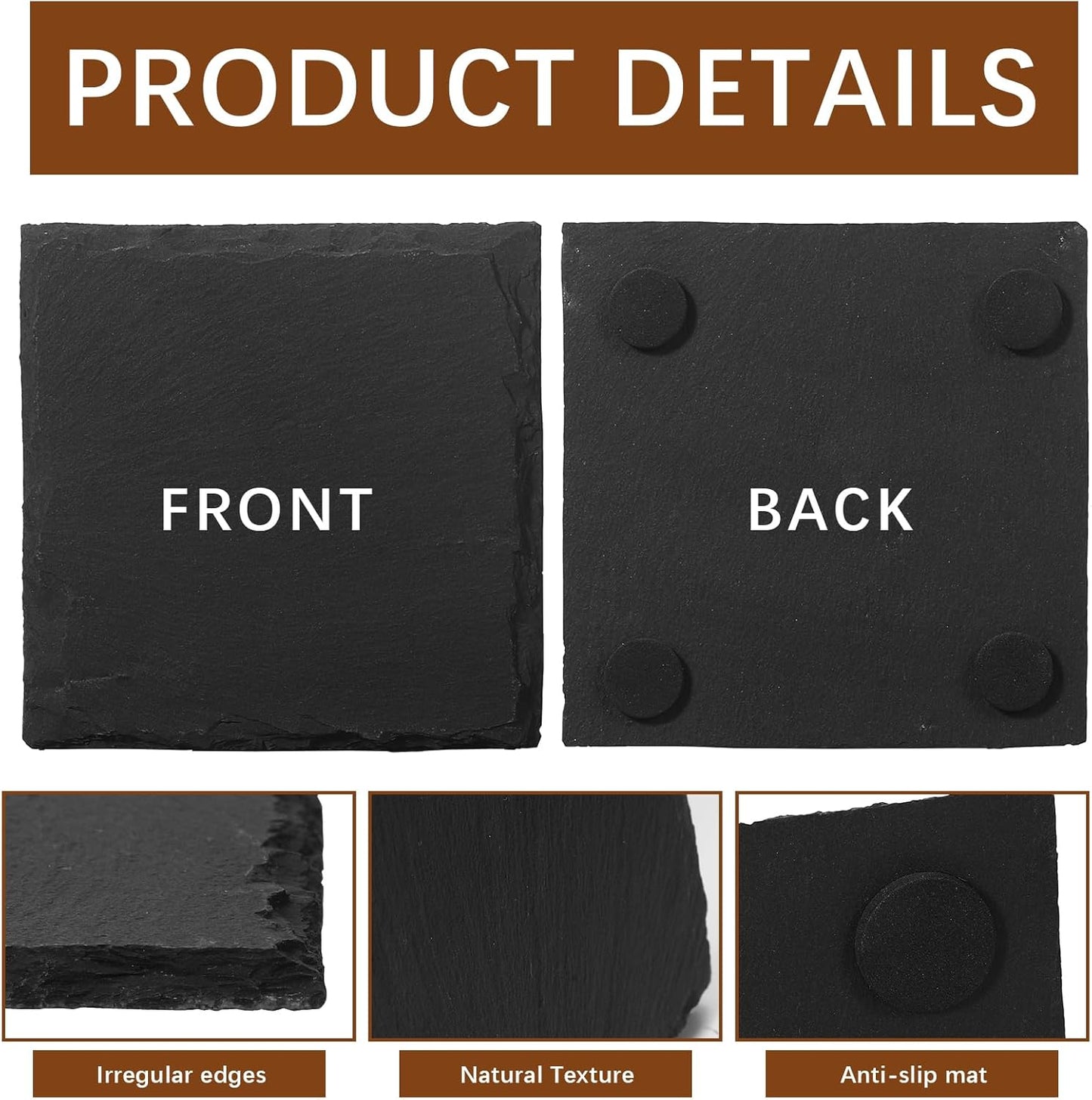 24 PCS Slate Coasters Black Square 4 Inch Bulk Rock, Blank Laser Engraving, Scratch Resistant Bottom, Home Office Kitchen Gift Wedding Bar Party (24 PCS Square Coasters)