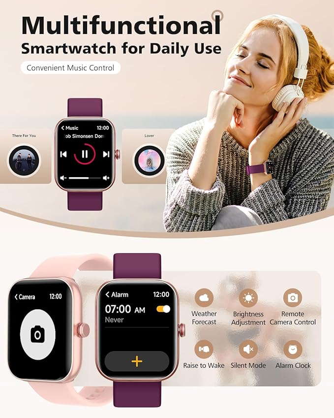 Smart Watch for Women and Men, Android & iPhone Compatible, Fitness Watch Bluetooth Call & Receive Text, Smartwatch with Alexa, Fits Wrists 6.5-9.2 Inches, Waterproof, Red