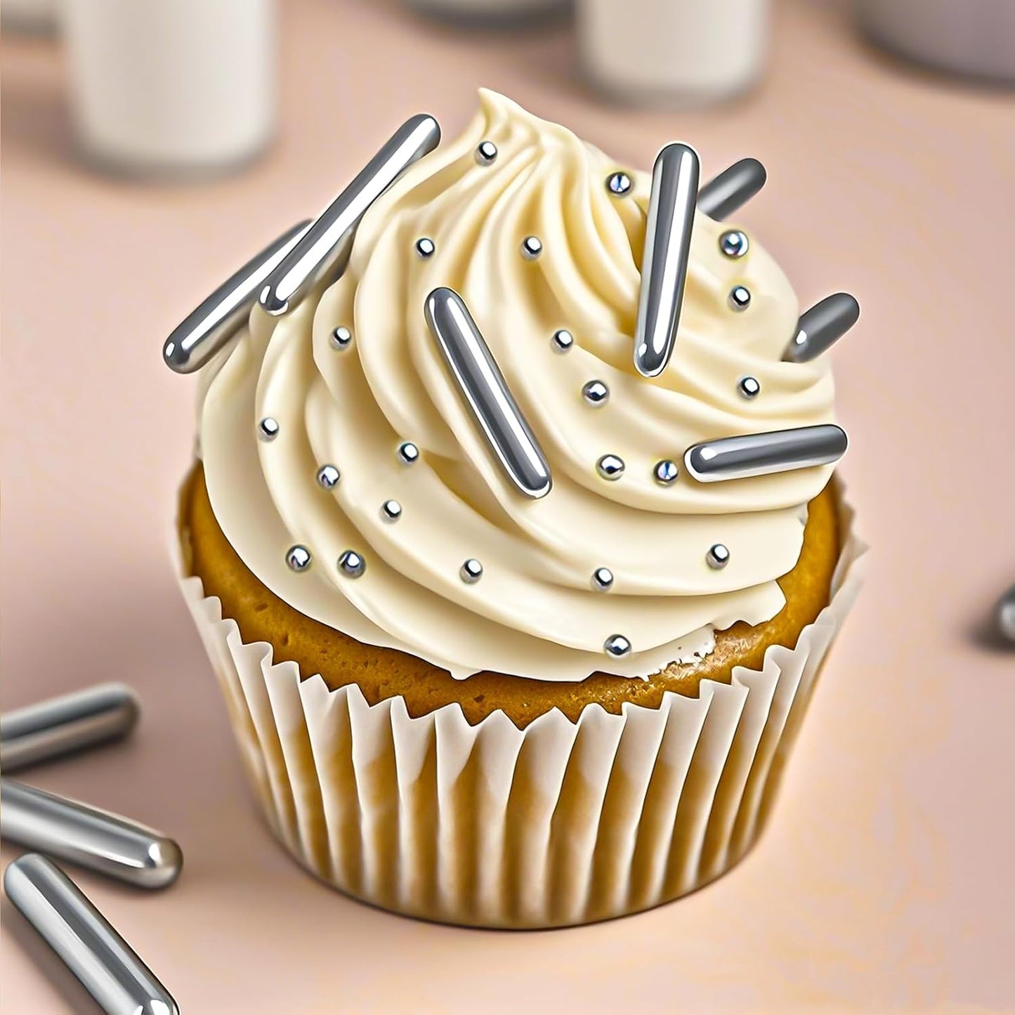 Silver Pearl Rods Sprinkles, Twisweet Edible Sugar Sprinkles for Cake Decorating Mix Size Candy Pearls for Baking Cake Topper Ice Cream Cupcake Cookie Dessert Decorations, Wedding Day Valentines Birthday Party Christmas Easter Supplies (130g/4.58oz)