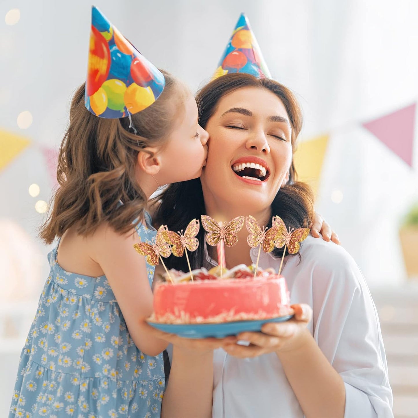 Chinco 48 Pcs Butterfly Cupcake Toppers Assembled Double Layer Cupcake Topper 3D Glitter Cake Topper Butterfly Cocktail Pick Decoration for Baby Shower Birthday Wedding(Gold,Retro Style)