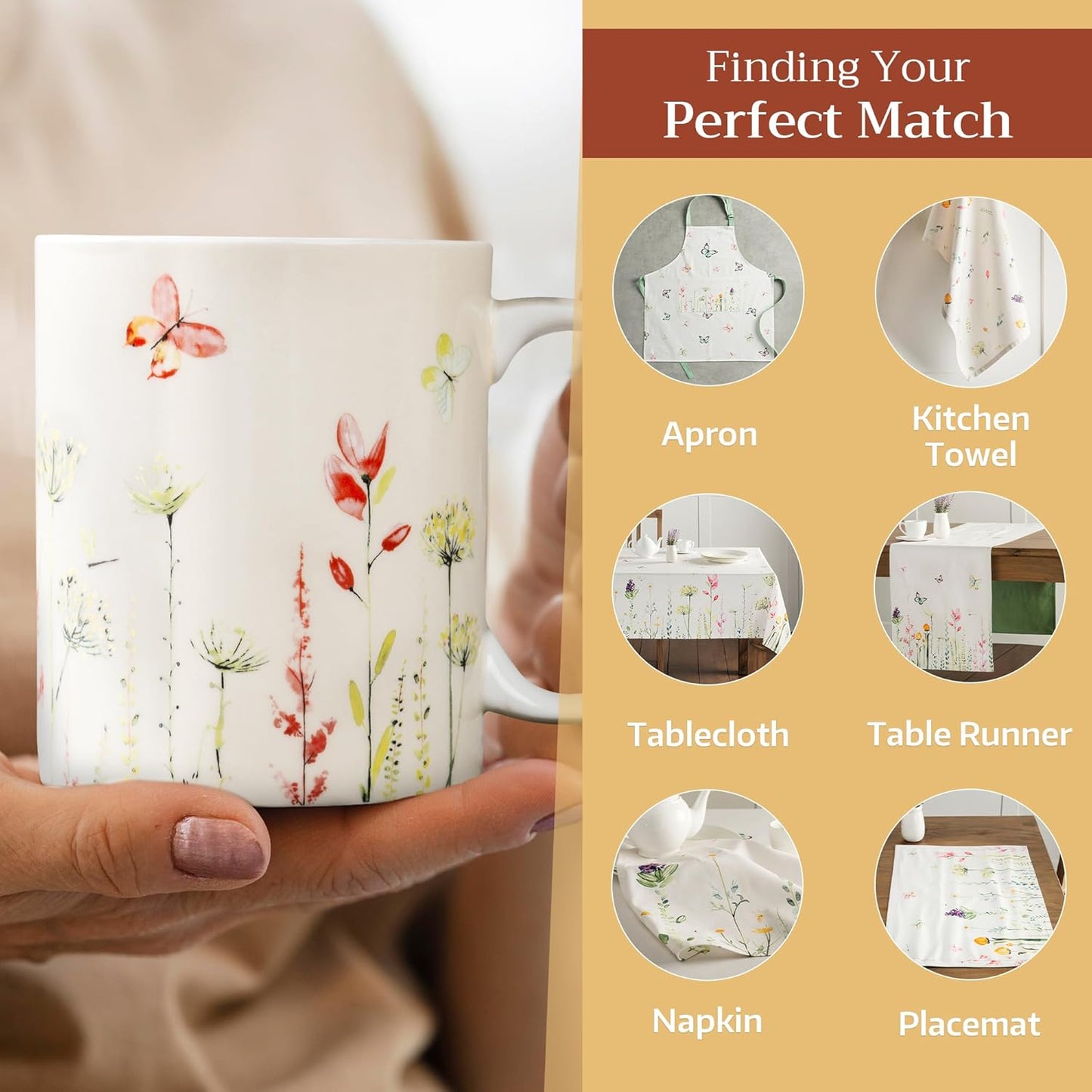 Maison d' Hermine Coffee Mug with Handles Fine Bone China Mugs Pack of One Tea Cups for Hot Beverages Cappuccino Latte Home Restaurant Office Perfect for Gift (Botanical Fresh - Meadow, 12 Ounce)