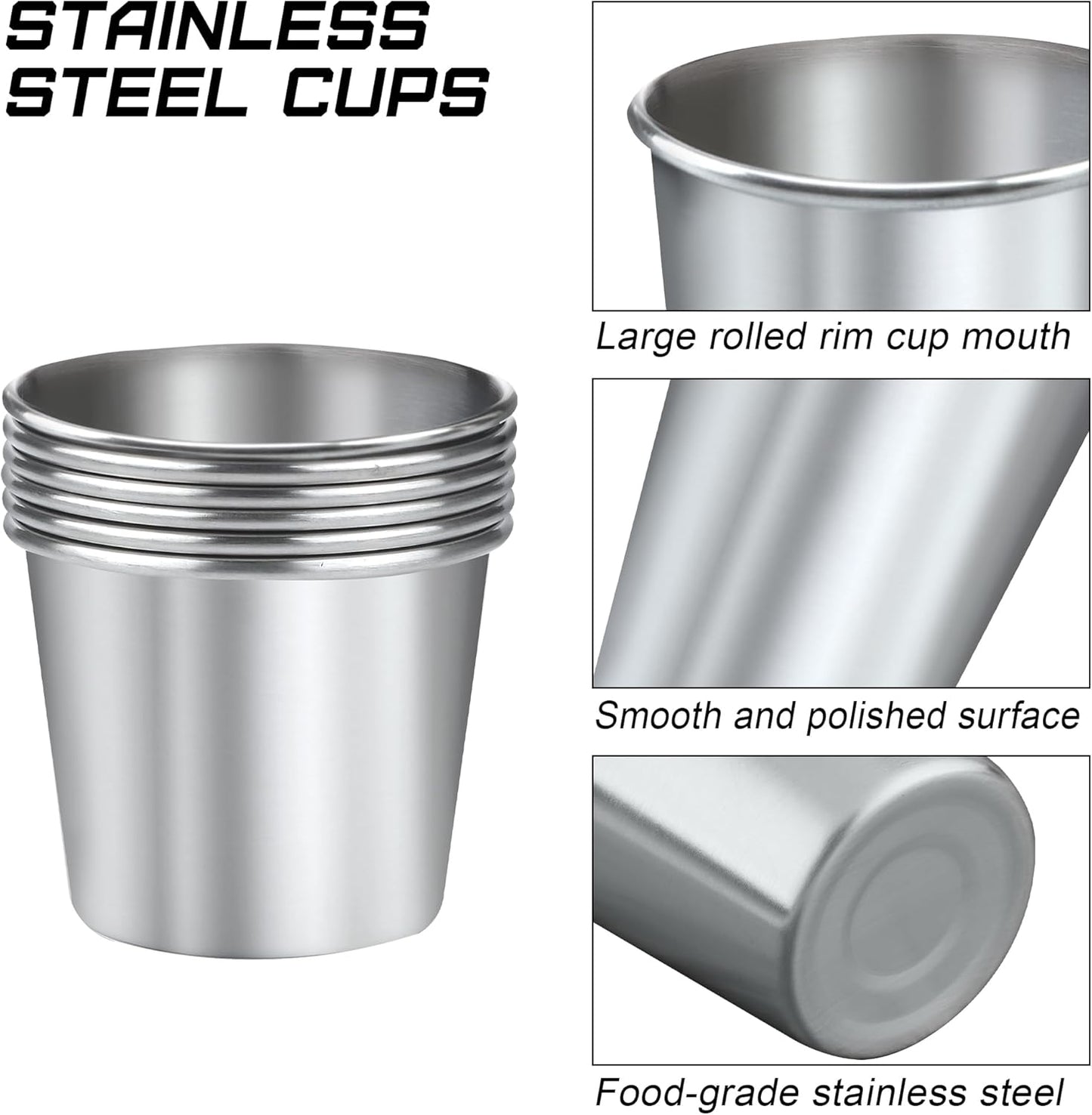 Resinta 6 Pack 5 oz Stainless Steel Cups Metal Shatterproof Stackable Pint Drinking Cups for Kids