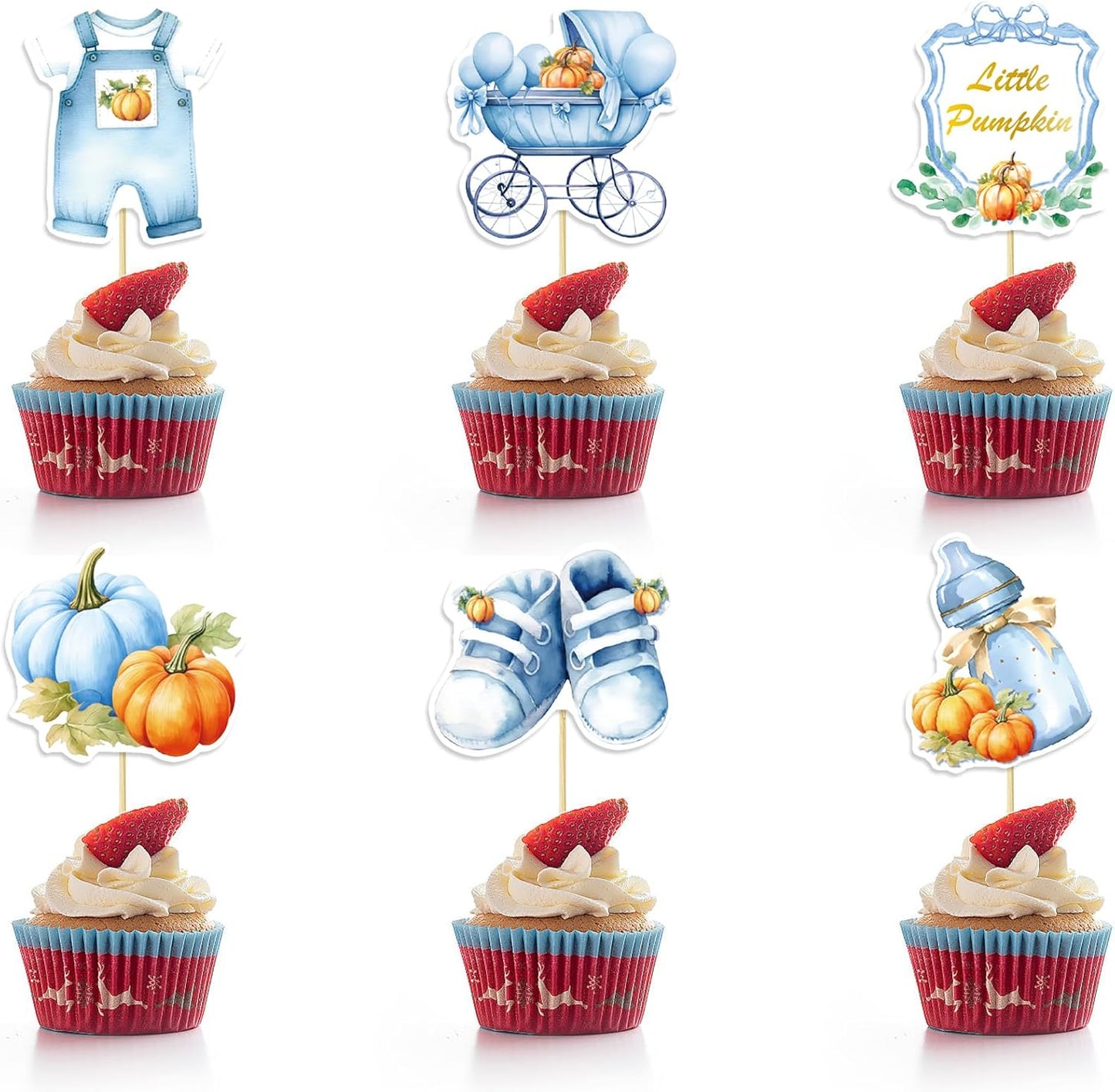 36Pcs Little Pumpkin Cupcake Toppers Blue Pumpkin Cupcake Picks Little Pumpkin Baby Shower Cake Decorations Thanksgiving Party Cake Decorations Kids Birthday Party Supplies