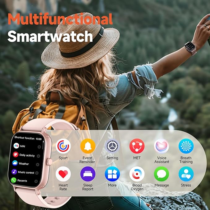 Smart Watch for Women & Men 2.0 HD Screen IP68 Fitness Tracker with Heart Rate, SpO2, Sleep Monitor, Bluetooth Call (Answer/Make),110+ Sport Modes, iPhone/Android Compatible(Pink)