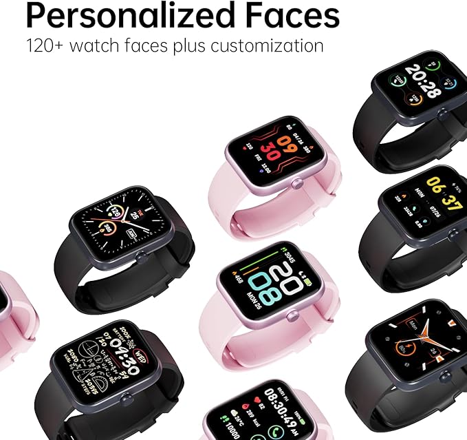 Smart Watch Large Display, Compatible with Android 6.0+/ iOS 9.0+, Smart Watches for Women with Clear Bluetooth Calls, Health/Sleep/Fitness Tracker Watch, Waterproof Smart Watches for Men (Black)