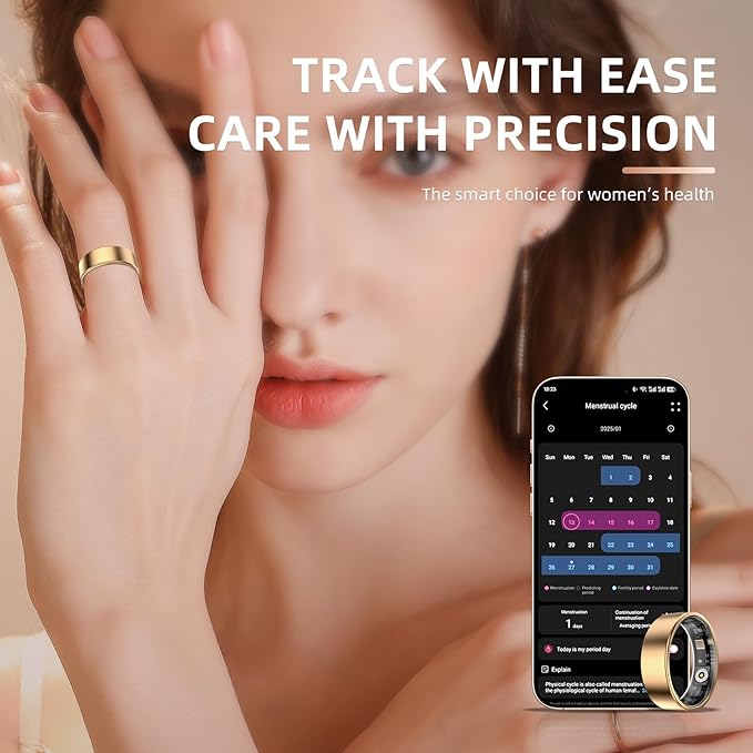 Smart Ring Pro, Fitness Tracker with Heart Rate, Blood Pressure, Stress, Sleep Tracking, Step Tracking, 10ATM Waterproof, Smart Ring for iPhone and Android (Gold 2.0, 12)