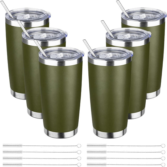 20oz Tumbler Bulk with Lid and Straw, Stainless Steel Double Wall Vacuum Insulated Travel Mug, Powder Coated Coffee Cups for Hot and Cold Drinks,Funny Gifts for Women Men(Navy Green,6)