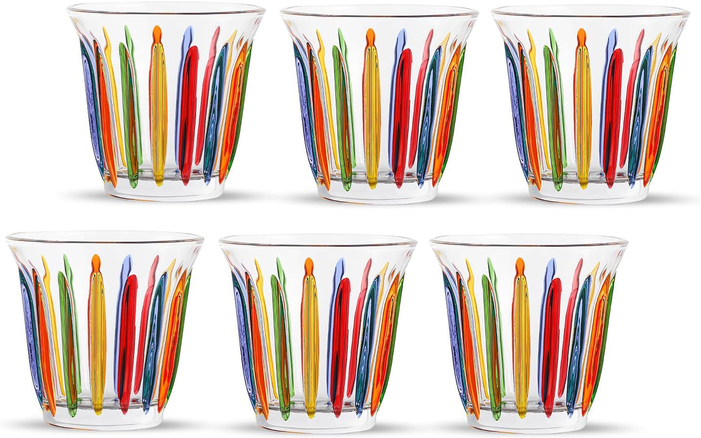 MHW-3BOMBER Shot Glasses Set of 6 Small Glass Cups 3OZ Colored Painted Latte Glasses for Espresso, Whiskey, Vodka, Spirits & Liquors G6191-OS