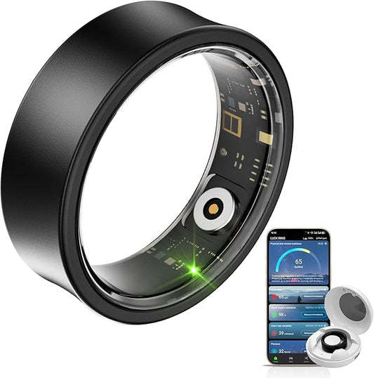 AI Smart Ring, Fitness Tracker with Heart Rate, Blood Pressure, Sleep Tracking, Step Tracking, 10ATM, Waterproof Smart Ring for iPhone and Android (Matte Black, 9)