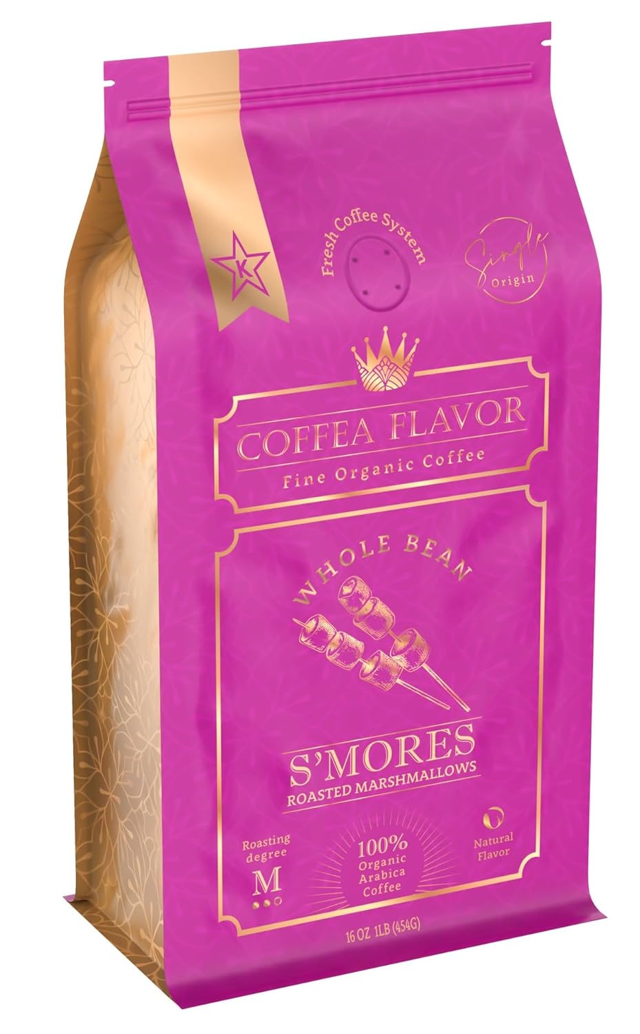 S'mores Flavored Whole Bean Coffee – 100% Arabica, Single Origin, Medium Roast, Naturally Sweetened, Rich and Creamy Flavor – Perfect for Cold Brew – by Coffea Flavor
