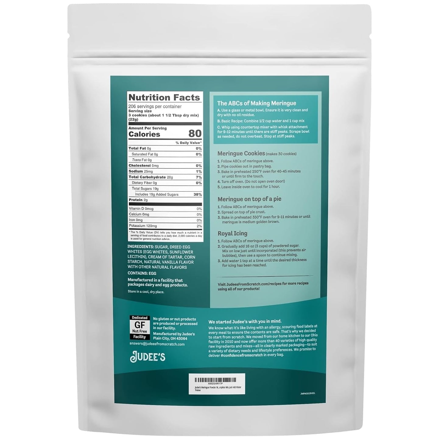 Judee's Gluten Free Meringue Powder Mix 40lb - No Preservatives, Non-GMO Gluten-Free & Nut-Free - Made in USA - Make Meringue Cookies, Pies, Frosting, and Royal Icing