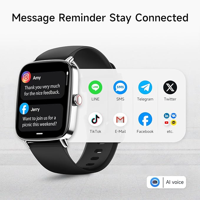 Smart Watch, 1.85" HD Smartwatch for Men Women (Answer/Make Calls), 100+ Sport Fitness Watch with Heart Rate/Sleep/SpO2 Monitor, IP68 Waterproof Reloj Inteligente Compatible iPhone/Samsung/Android