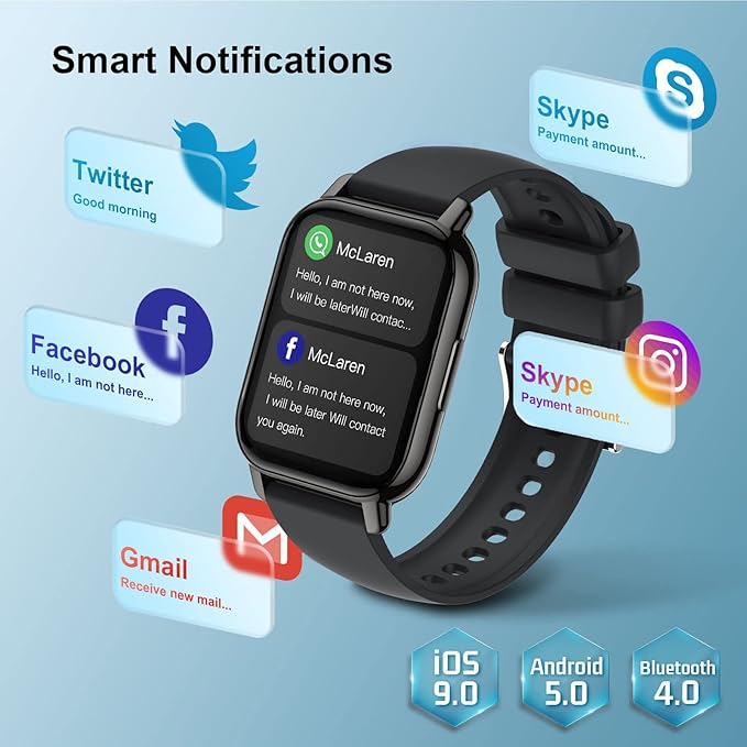 Smart Watch,1.85''HD Fitness Tracker Sport Smart Watches for Women Men with Call Heart Rate Blood Oxygen Sleep Track Step Counter 24 Sport Modes Smartwatch Waterproof Fitness Watch Android iOS