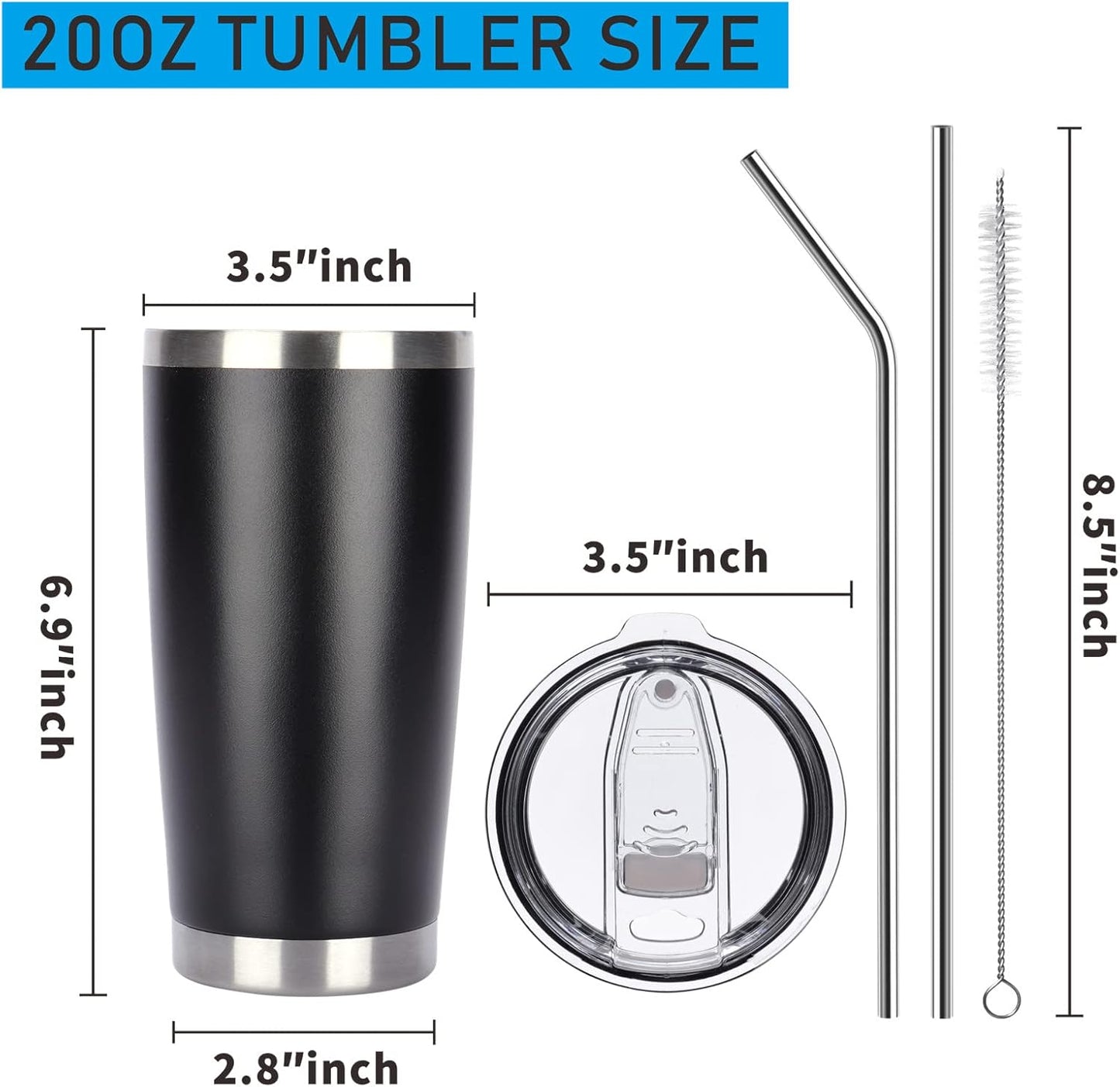 Pandance 20oz Stainless Steel Insulated Tumblers with Lid and Straw Bulk, Double Wall Vacuum Water Cups for Hot & Iced Coffee Drinks Travel Mug (Mix, 12 pack)