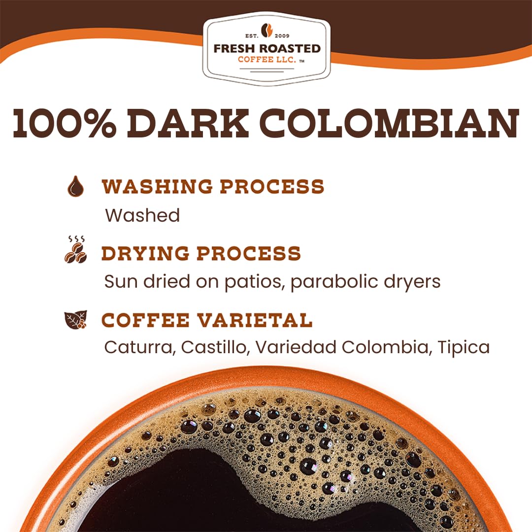 Fresh Roasted Coffee,100% Dark Colombian, 2 lb (32 oz), Med-Dark Roast, Kosher, Ground