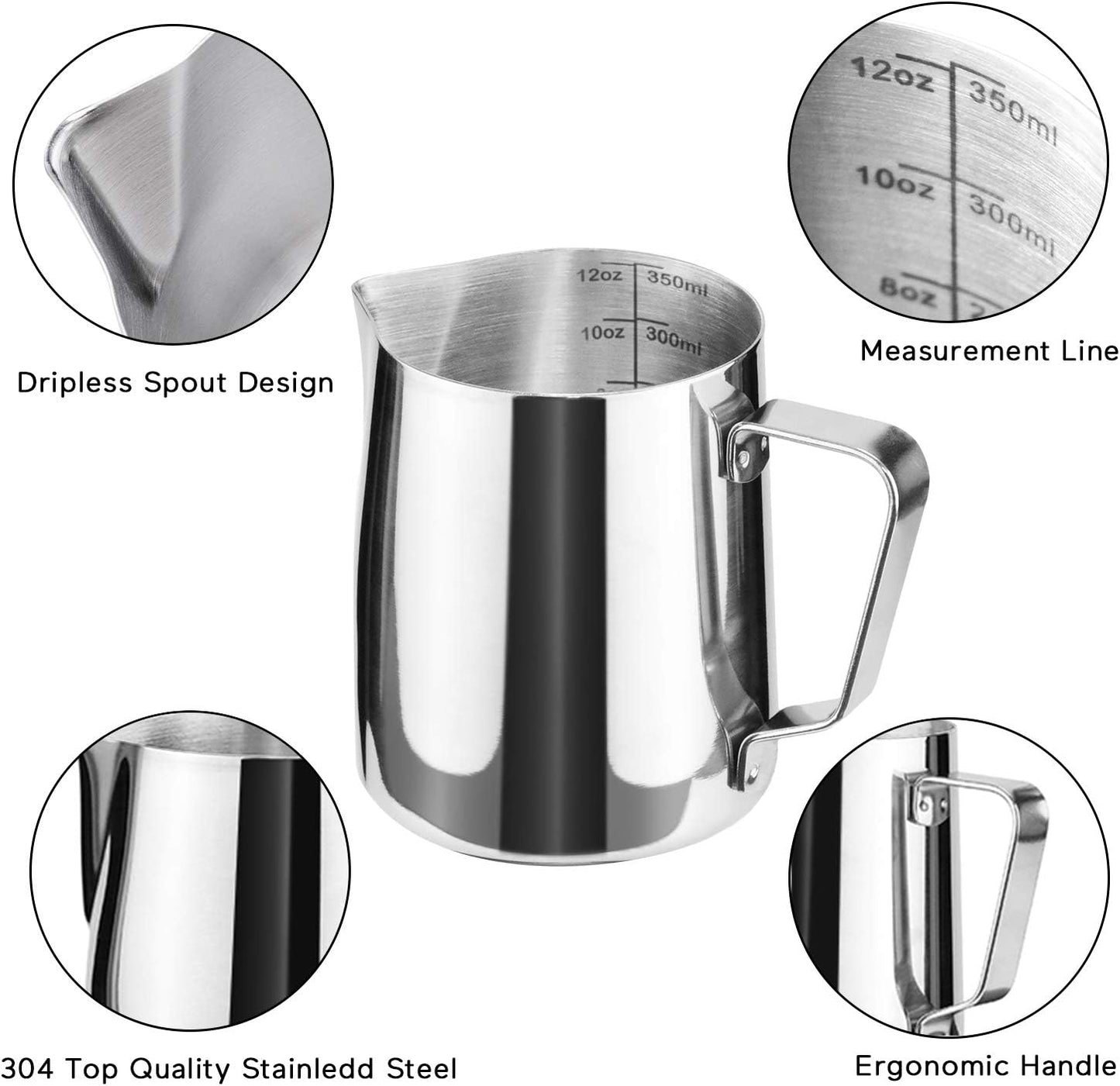 HOFASON Stainless Steel Milk Frothing Pitcher Cappuccino Pitcher Pouring Jug Espresso Cup Creamer Cup for Latte Art, 12 Ounce (350 ML)