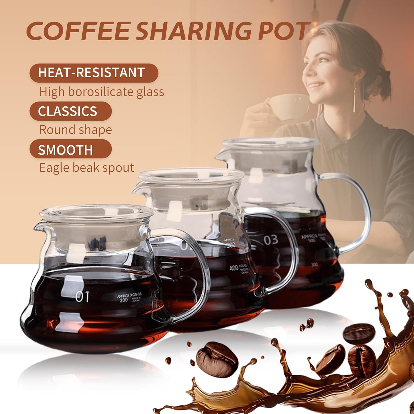 Glass Coffee Server for Drip Coffee Maker, Standard Glass Coffee Carafe, Coffee Pot with Lid, Clear, 01 360ml(12oz)