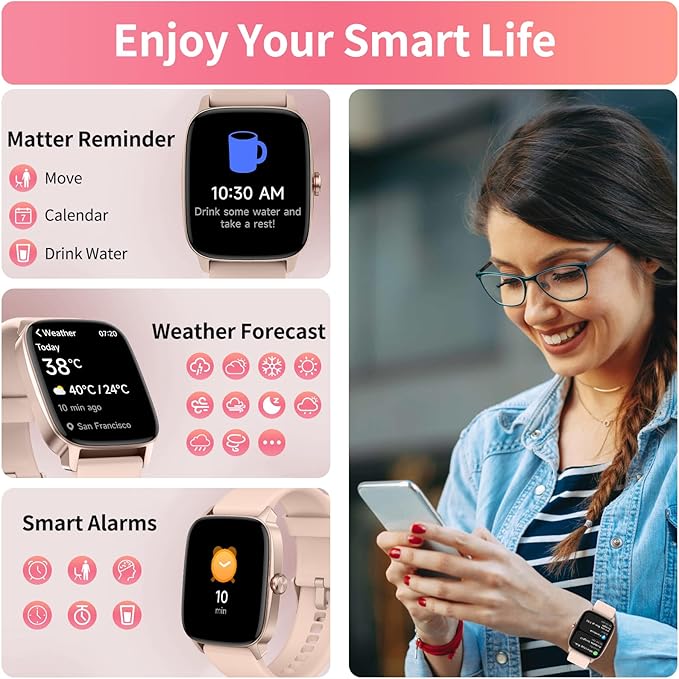 Smart Watch for Men Women, Bluetooth Calling, AI Built-in, IP68 Waterproof, Fitness Tracker, Sleep Monitoring, 1.85'' DIY Dial, 100+ Sports Modes, 7 Days Battery, Compatible with Android & iPhones