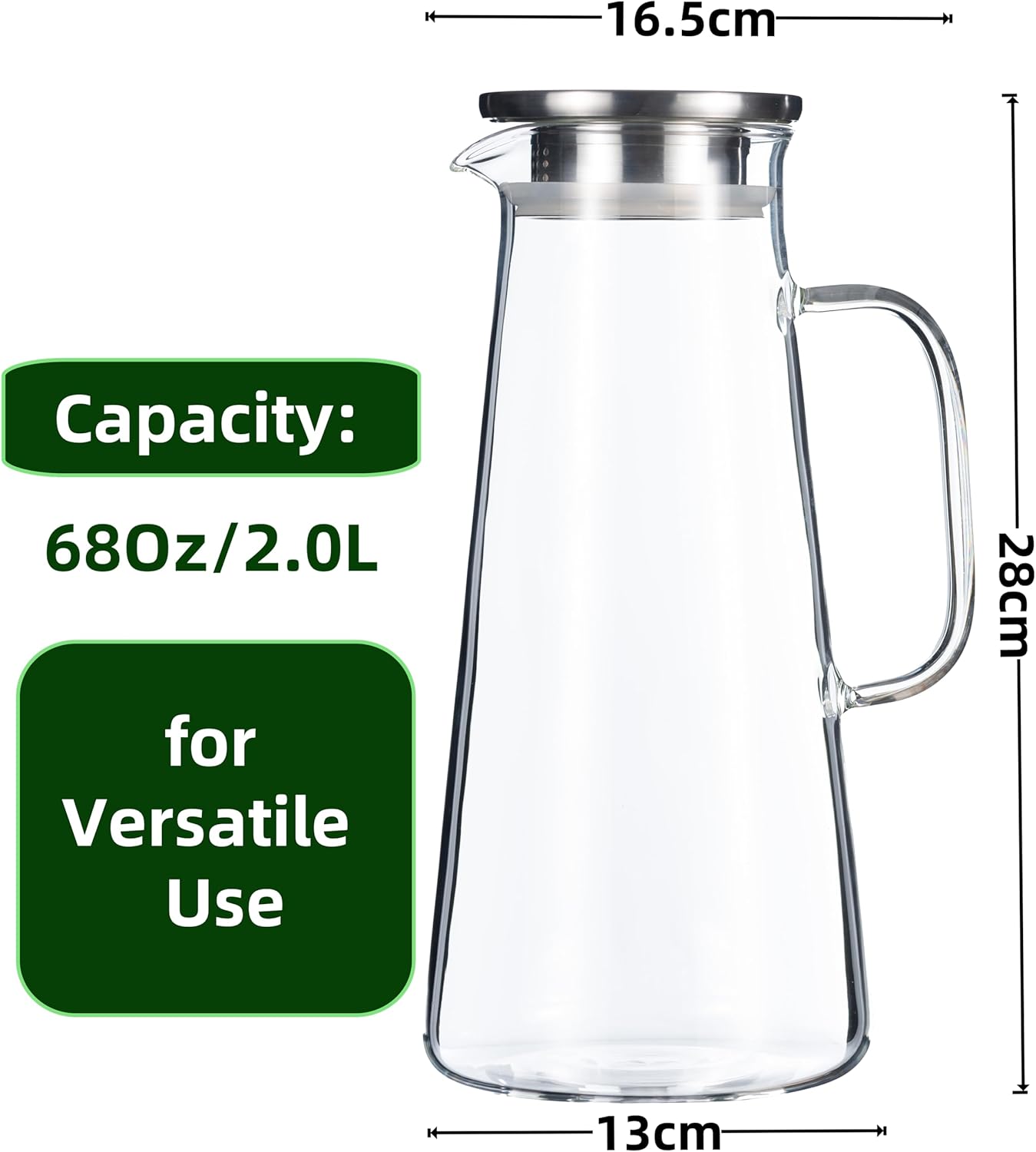 Karafu 68 Oz/2 Liter Pitcher, Glass Pitcher with Lid, Easy Clean and Heat Resistance Borosilicate Glass Jug for Hot or Cold Water, Milk, Ice Tea and Juice Beverage
