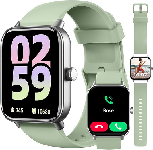 Smart Watch, Compatible with iPhone 9.0 or Above and Android 6.0 or Above, 45mm Men's and Women's Watch, Smartwatch Fitness Tracker, Fits Wrists 5.8-8.7 Inches (160-230mm), Waterproof, Green