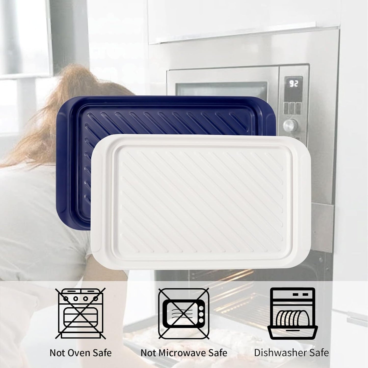 TP Grilling Prep and Serve Trays, 17" BBQ Tray for Meat Marinating and Food Plating, Melamine Serving Platters Set of 2 Grilling Accessories, Blue and White