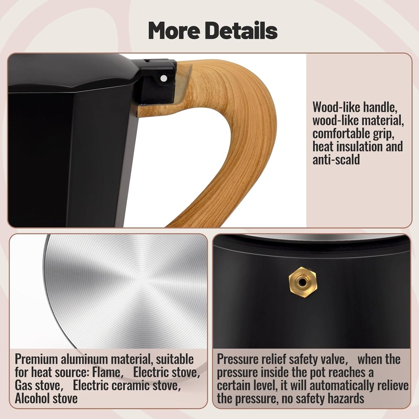 12 Cup Aluminum Moka Pot Classic Stovetop Espresso Coffee Maker 600ml 20oz Coffeemaker Percolator Mocha Pot Greca Coffee Maker Cafe Makers for Italian and Cuban Café Brewing Black