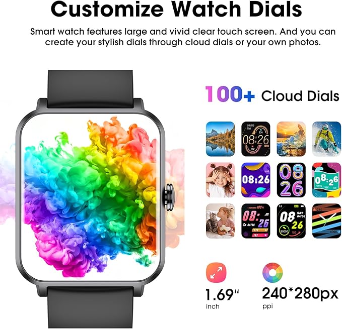 Smart Watch (Answer/Make Call) for Women Men, Fitness Tracker with Heart Rate, Blood Oxygen, Sleep Tracker, IP68 Waterproof Fitness Watch Step Calorie Counter Pedometer Compatible iPhone & Android