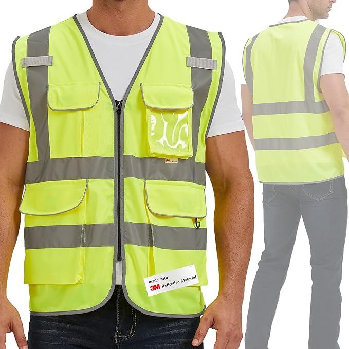 SIFE Reflective Safety Vest High Visibility Vest With 7 Pockets And YKK Zipper, ANSI/ISEA Class 2 Standard, Made With 3M Reflective Tape(03Y-Yellow,M)