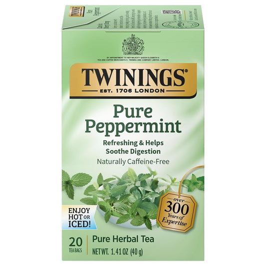Twinings Pure Peppermint Individually Wrapped Tea Bags, 20 Count (Pack of 1), Fresh Minty Flavour, Naturally Caffeine Free, Enjoy Hot or Iced