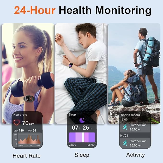 Smart Watch for Men Women(Answer/Make Calls), 1.96" HD Smartwatch, Fitness Tracker with 110+ Sport Modes, IP68 Waterproof, Heart Rate/Sleep/Step Monitor, Pedometer, Activity Tracker for Android iOS