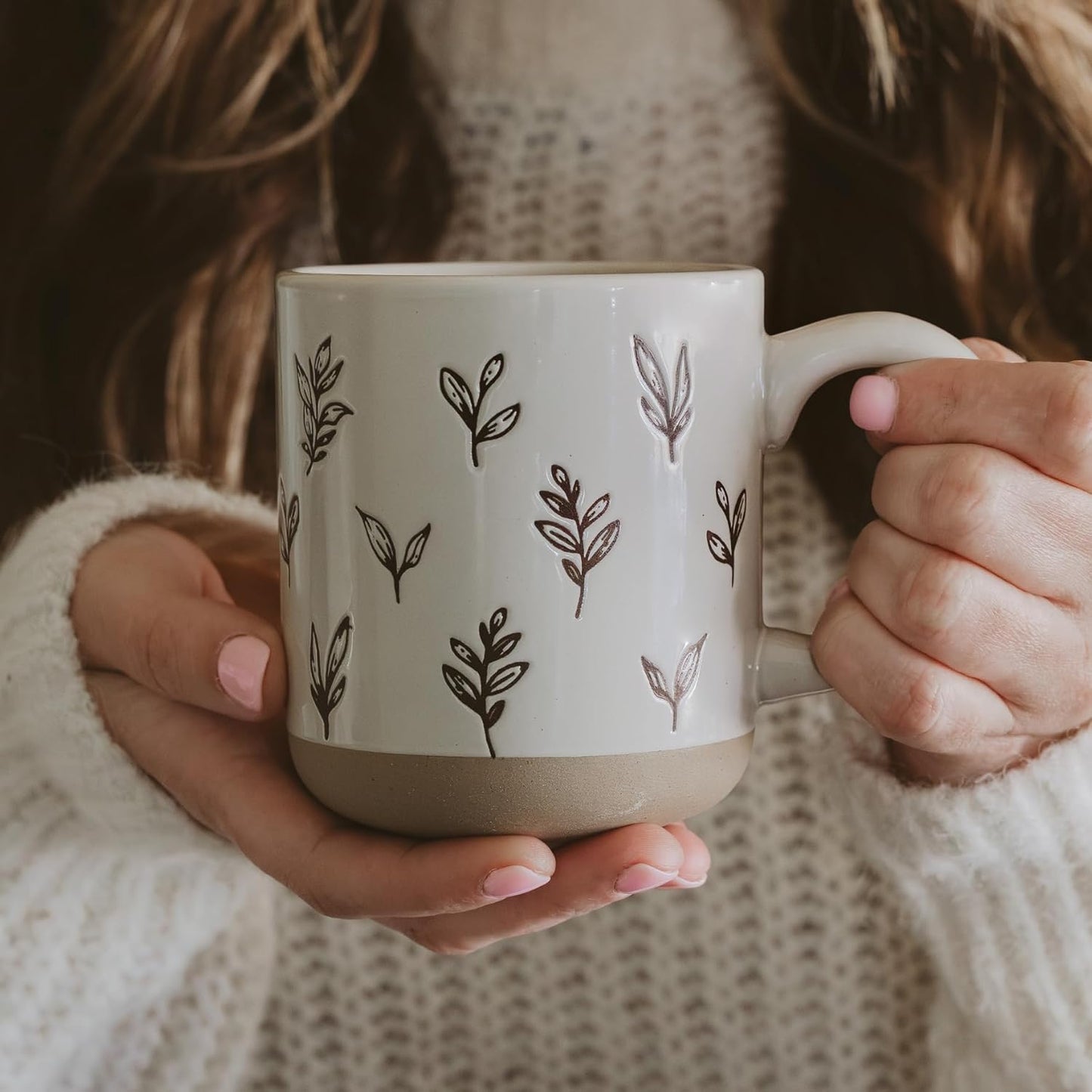 Sweet Water Decor Autumn Coffee Mug with Brown Leaves Design, 14oz Stoneware Cup for Tea & Cider, Microwave & Dishwasher Safe, Cozy Fall Gift