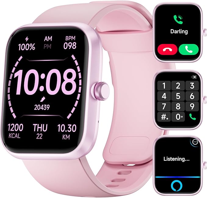 Smart Watch Large Display, Compatible with Android 6.0+/ iOS 9.0+, Smart Watches for Women with Clear Bluetooth Calls, Health/Sleep/Fitness Tracker Watch, Waterproof Smart Watches for Men (Pink)