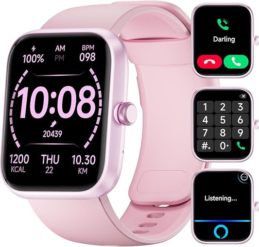 Smart Watch Large Display, Compatible with Android 6.0+/ iOS 9.0+, Smart Watches for Women with Clear Bluetooth Calls, Health/Sleep/Fitness Tracker Watch, Waterproof Smart Watches for Men (Pink)