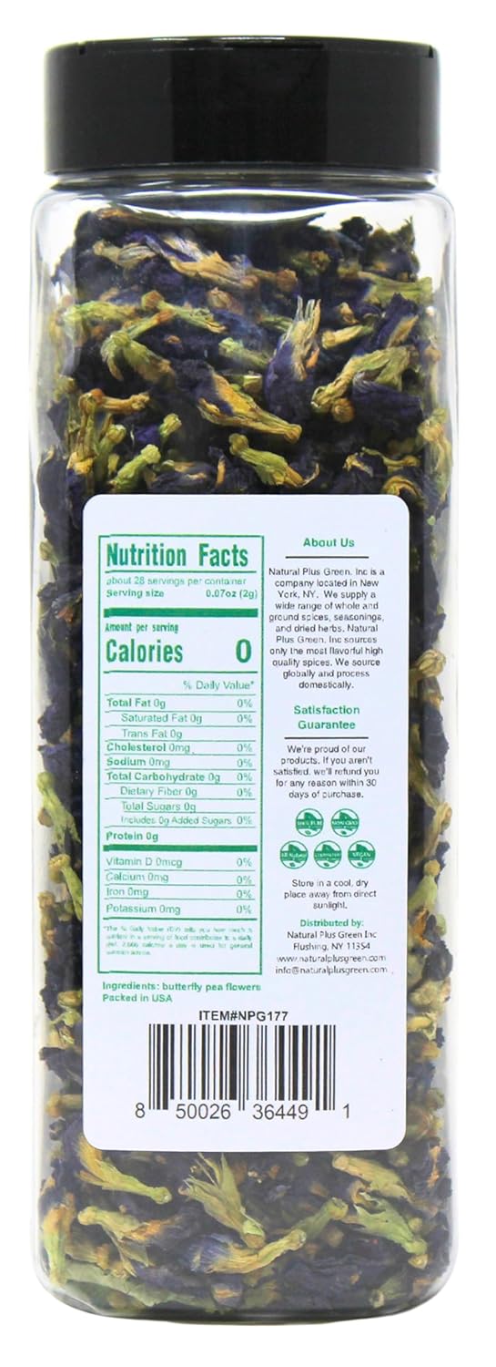 NPG Blue Butterfly Pea Flower Tea 2 Oz, Whole Flower Buds Loose Leaf, Natural Non-GMO Blue Food Coloring for Iced Tea, Cocktails, Caffeine-Free, Approx. 875 Ct