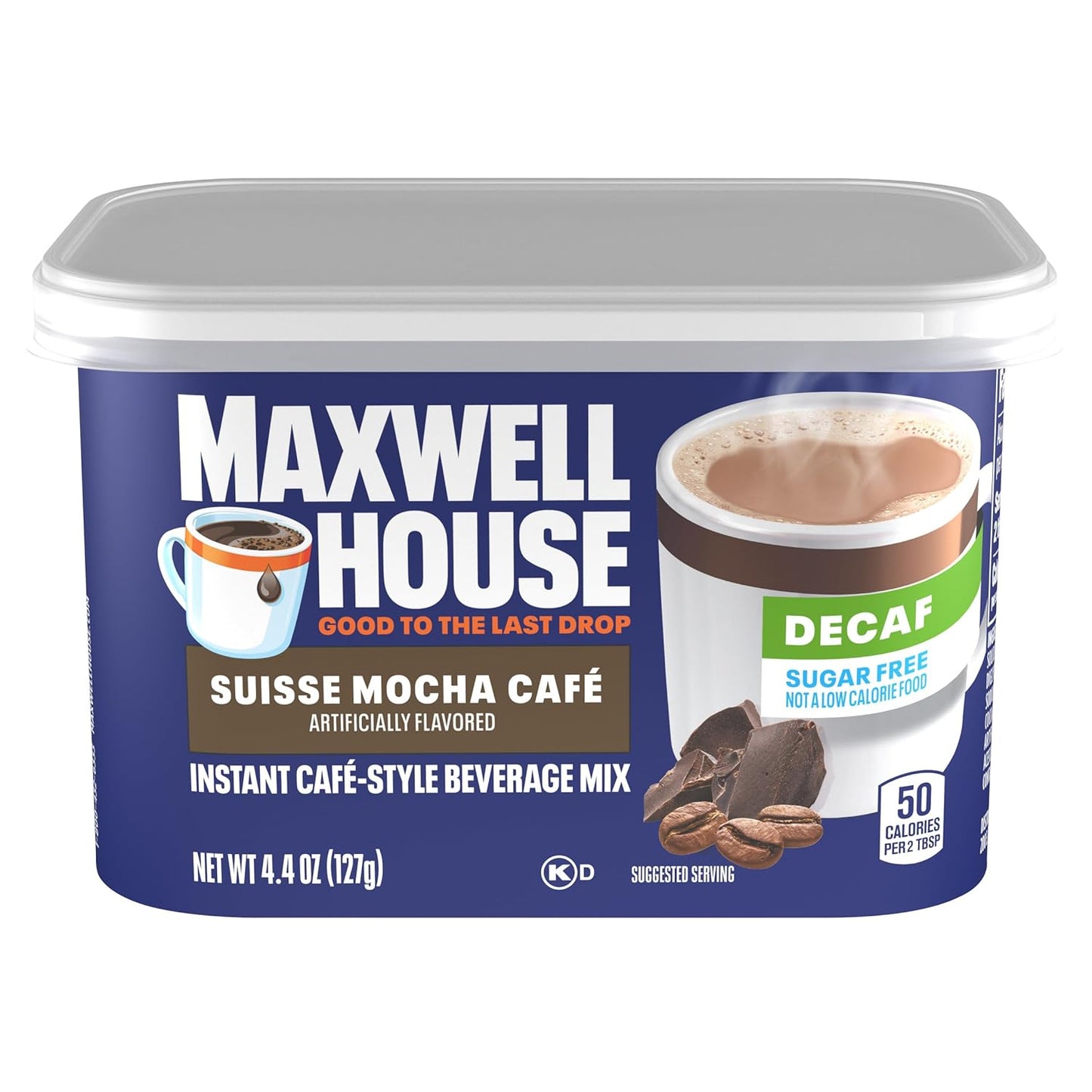 Maxwell House Sugar-Free Suisse Mocha Cafe Decaf Instant Cafe-Style Beverage Mix, 4.4 oz. Canister